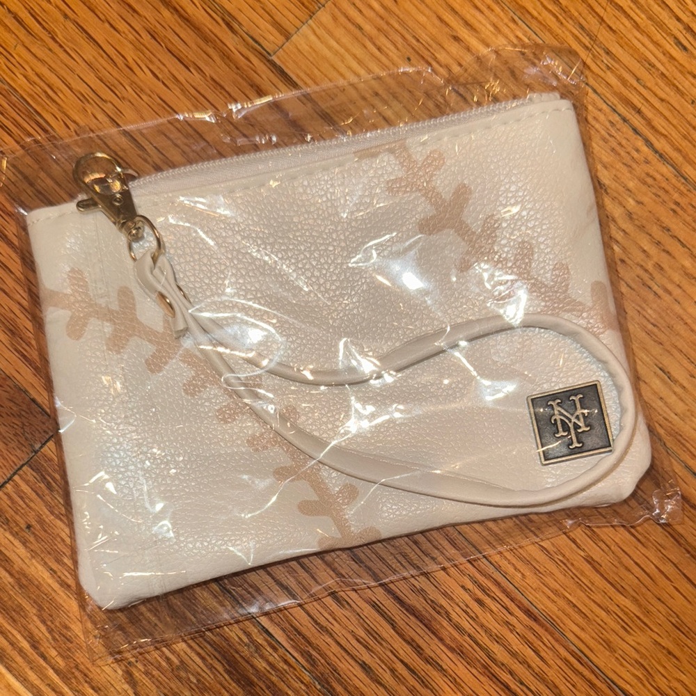 White Baseball print NY Mets Leather Wristlet